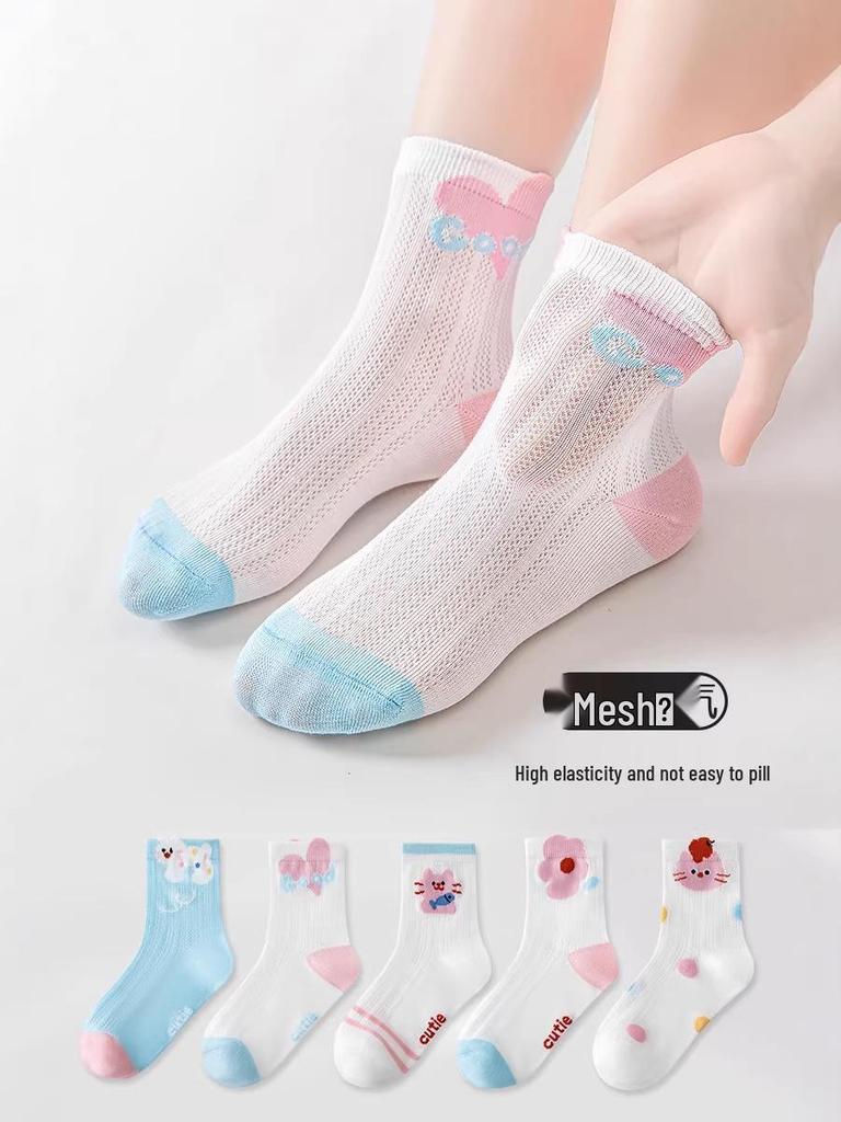 Kids' Spring-Summer Breathable Cartoon Cotton Mid-Calf Socks