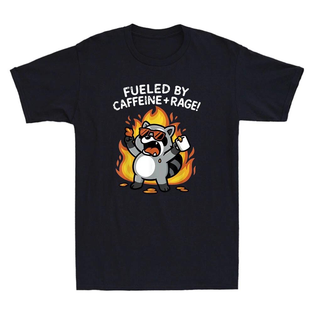 Fueled By Caffeine Rage Funny Angry Raccoon Meme Humor Quote Joke Men s T-Shirt M