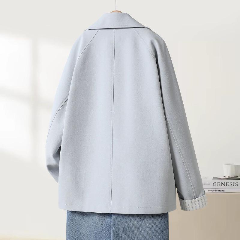 Women's Double Breasted Trench Coat Cuffed Sleeves Contrast Korean Style Elegant Versatile