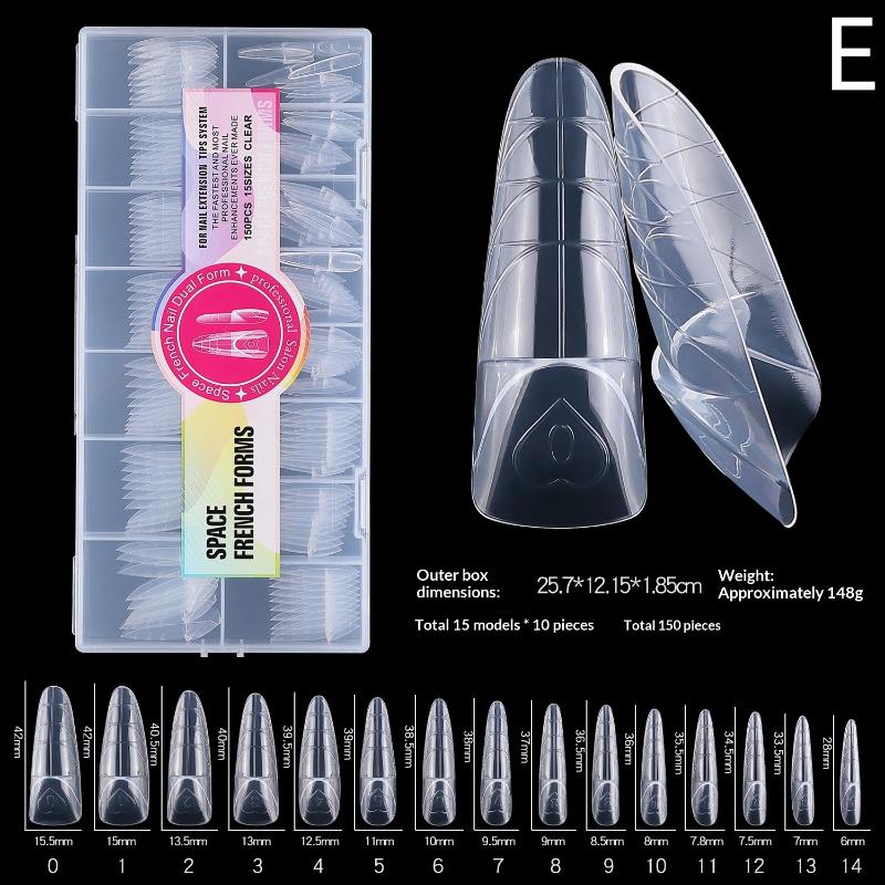 

150Pcs Transparent False Nail 15 Sizes Full Cover Nail Forms Smart French Line Quick Building Dual Nail Form For Manicure Tool E