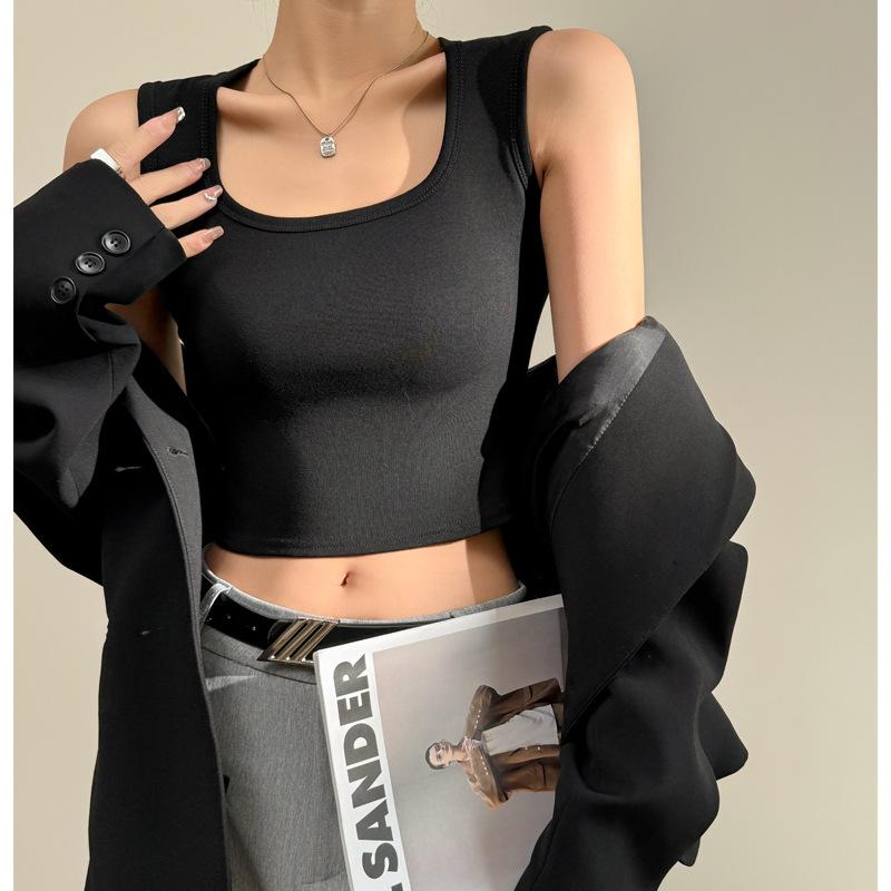 Pure Cotton Wide Shoulder Straps To Cover Side Breasts Camisole Women's Summer Inner Wear Sleeveless Navel Revealing Hot Girl Top Can Be Worn Outside