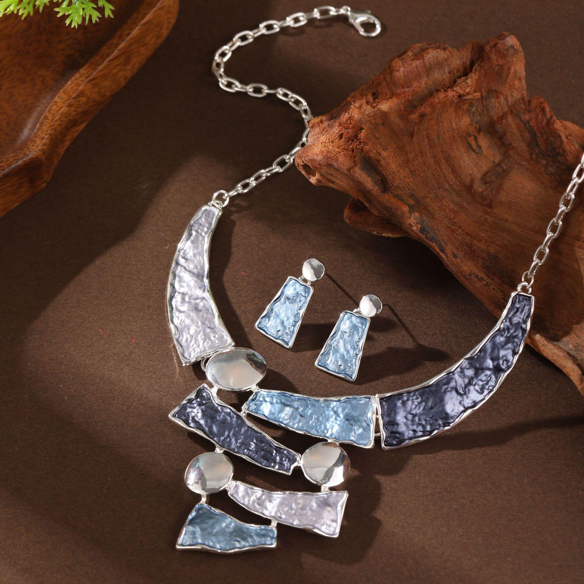 

Цветная масляная живопись полые геометрические серьги-подвеска, женский набор ожерелья высокого класса