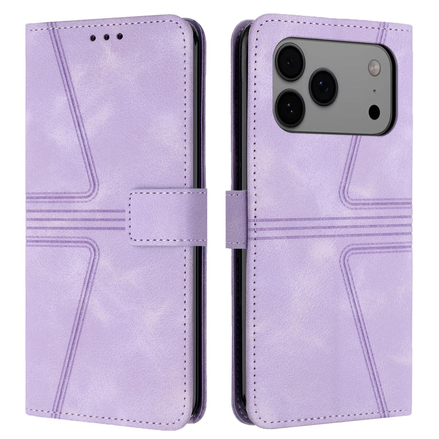 

For iPhone 17 Pro Case Triangle Imprinted Anti-Scratch Phone Wallet Cover Purple