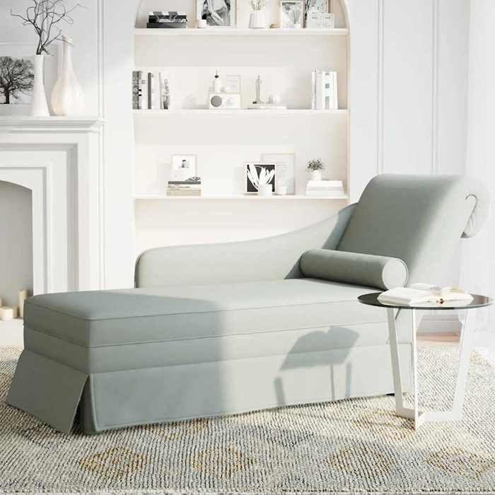 VidaXL Fauteuil long et traversin accoudoir droit gris clair velours, fauteuil, fauteuil de détente, fauteuil long 4009782