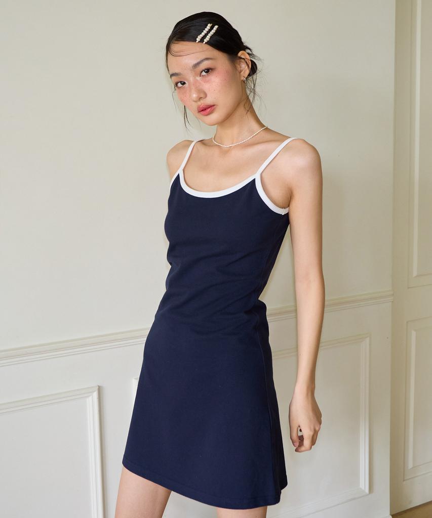 SALON DE YOHN Basic Pique Slip Dress_ Navy