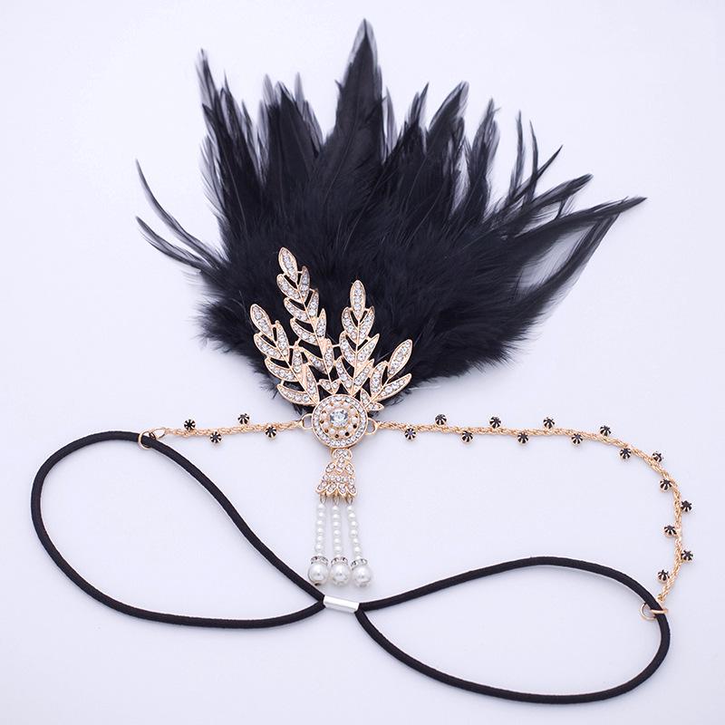 1920s Feather Headband with Rhinestones: Bachelorette Party & Masquerade Accessory
