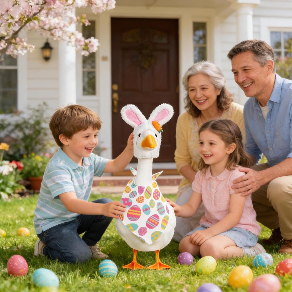 Porch Goose Clothes Cute Easter Garden Decor Outdoor Yard Cement Goose Art Decor for Outdoor Patio Front Door Backyard Entryway