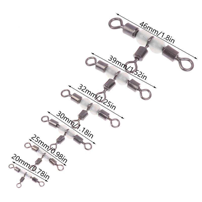 10Pieces Stainless Steel T-Turn 3 Way Fishing Connector Rolling Swivel Fishing Tackle Connector Luminous Beads Attract Fish
