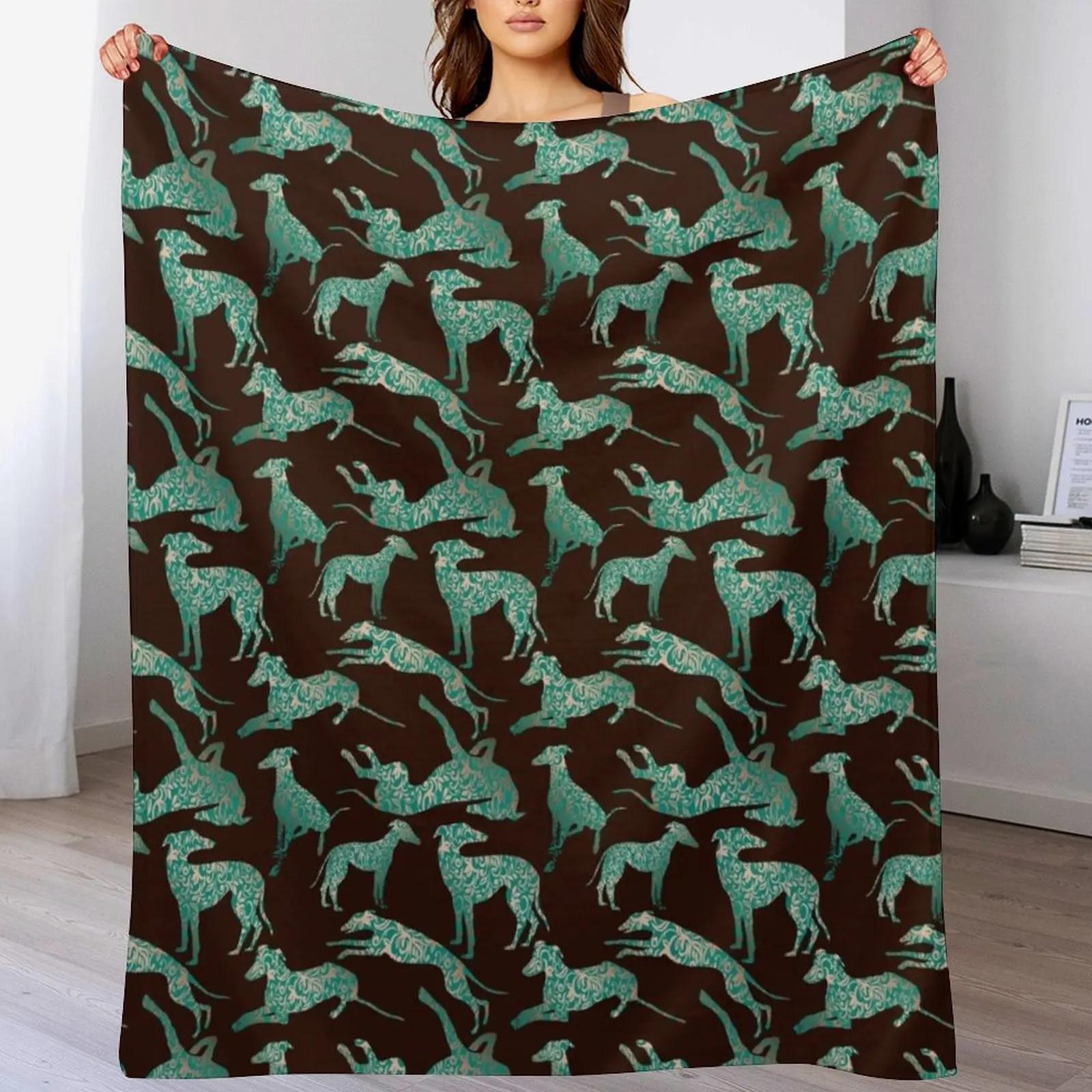 

Teal and Copper Greyhounds Throw Blanket Ultra Soft Flannel Fleece Blanket for All Seasons 102x76cm(40x30in)