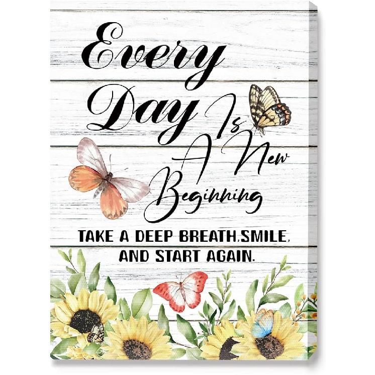 JANLAN Every Day Is a New Beginning Canvas Wall Art,pirational Farmhouse Flower Vase Wall Decor for Home Office Kitchen Every Day