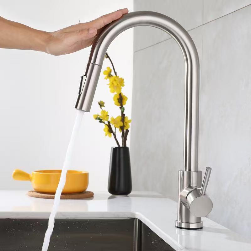 Stainless Steel Pull-out Kitchen Faucet with Hot/Cold Anti-Splash Sprayer for Sink and Basin