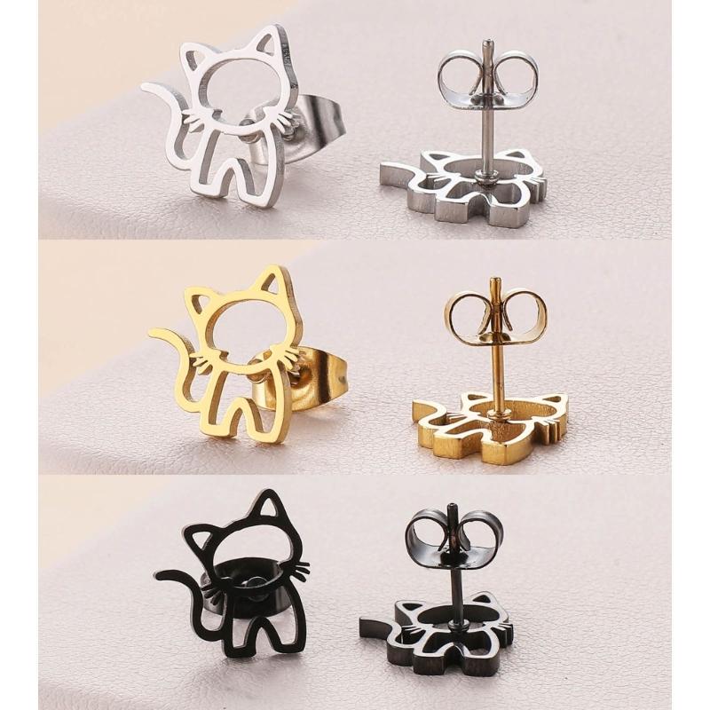 Cute Animal Stud Earrings for Women Girls 3 Pairs Cat Ear Studs Adornment Trendy Ear Hooks Charm Ornament Jewelry Gift