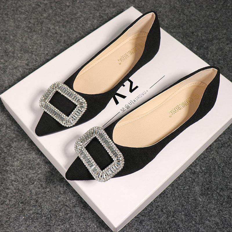 Fashion Large Size Flat Shoes for Women Spring Autumn New Fashion Rhinestone Shallow Mouth Boat Shoes Comfortable Pointed Luxury Shoes
