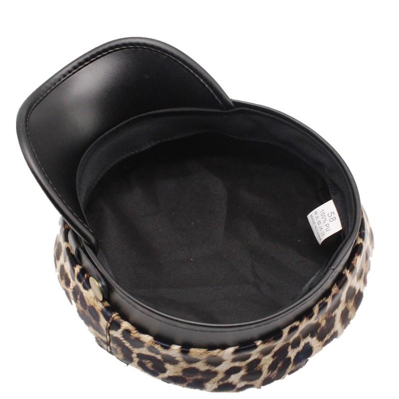 Leopard Beret Leather Lace Octagonal Hat Versatile, Premium Pu Military Hat Outdoor Wig Hat