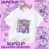 2026 New Kpop Demon Hunters Children's Polyester T-shirt - Girls' Casual Top with Cartoon Print - Summer Short-Sleeved Sports Shirt