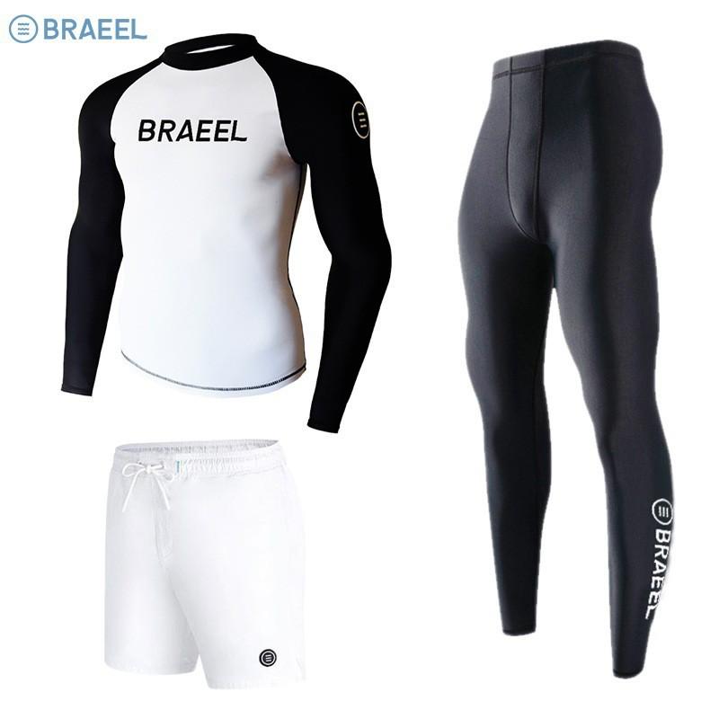 Mens UV Protection Rash Guard Set Long Sleeve Top Pants Surfing Diving Snorkeling Water Sports