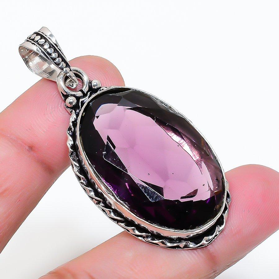 Natural Amethyst Gemstone 925 Sterling Silver Jewelry Pendant 2.05" AP-16295