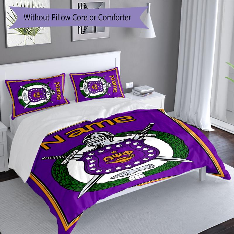3pcs Custom Name Omega Psi Phi Bedding Set,Includes 1 Duvet Cover and 2 Pillowcases,All-season Bedroom Decor