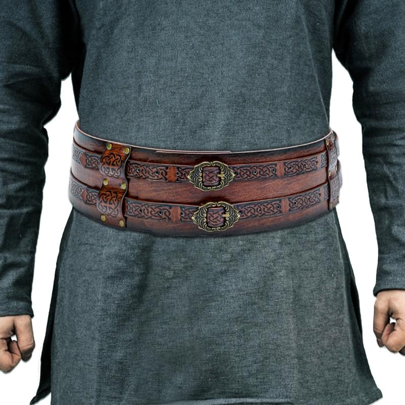 Embossed Viking Leather Wide Belt Knight Corsets Belt Renassance Medieval Buckle Belt Nordic Faux Leather Armors Belt