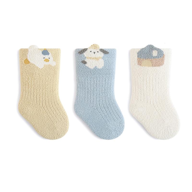 3 Pairs Winter Baby Socks Warm Thick Newborn Socks Cute Cartoon Loose Cuff Mid Tube Children Socks for Girls and Boys