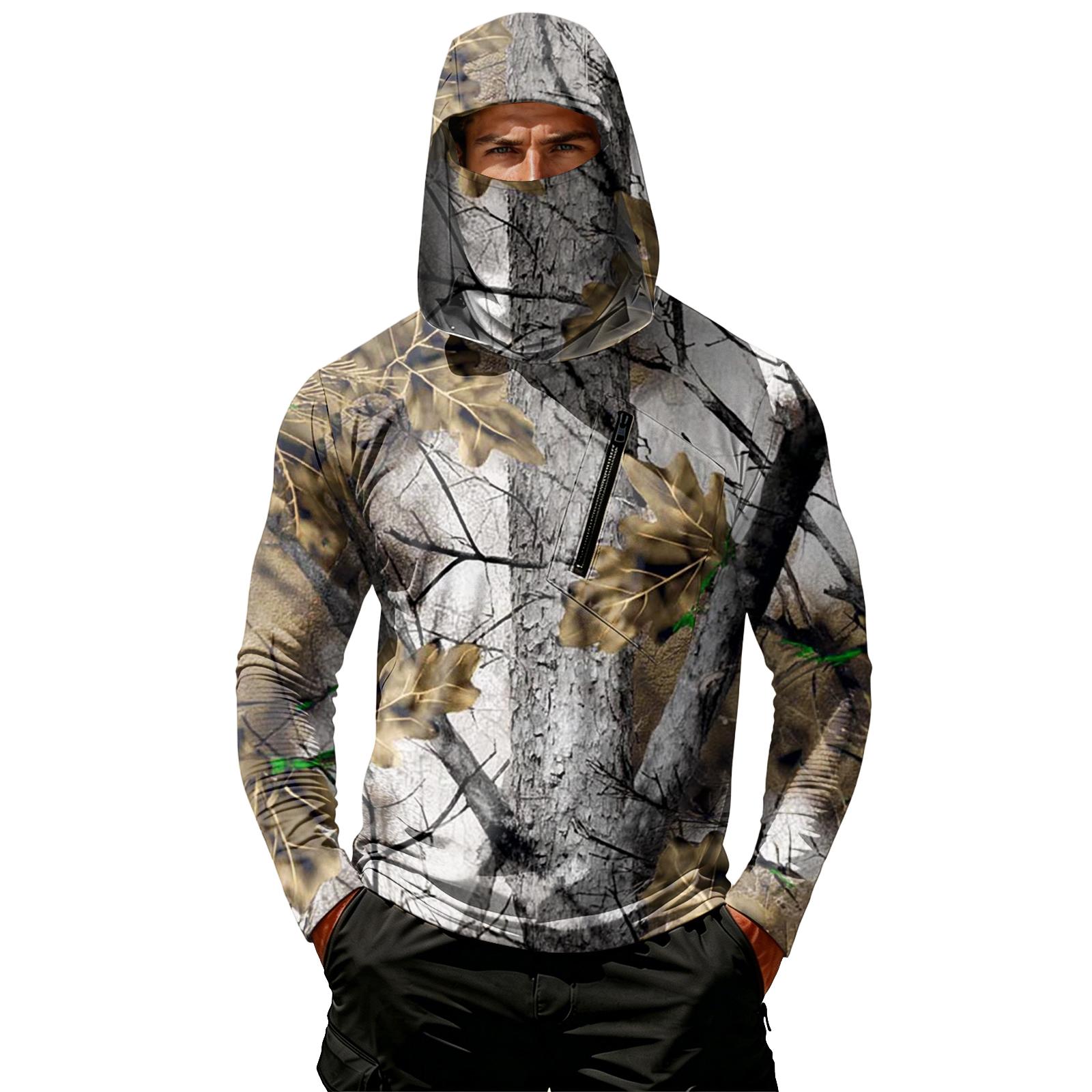 

Men s Casual Leaf Camouflage Hooded Long Sleeve Sun Protection Shirt Lightweight Breathable Outdoor Sportswear with Zipper Pocket S бронзовый
