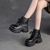 Johnature Round Toe Platform Short Boots Retro Genuine Leather Thick Soled Height Increase Women's Shoes