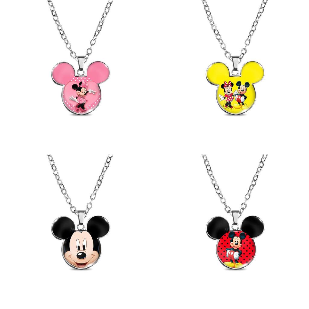 Vintage Mickey Minnie Cartoon Stijl Ketting Met Retro Edelsteen Hanger Voor Unieke Mode