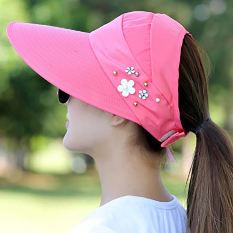 Fashion Womens Ladies Summer Vacation Wide Brim Foldable Sun Hat Anti-Uv Beach Visor Caps Casual Hats