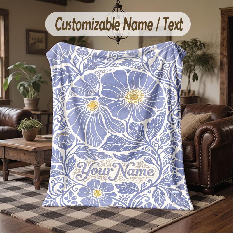 Floral 11 Theme Throw Blanket Custom Name Text Personalized Blanket Soft Cozy Blanket for Home Sofa Bed