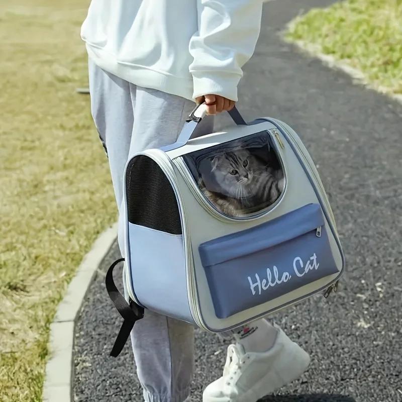 Large capacity collapsible pet backpack with zip closure handle and mesh vent perfect for cats and small dogs traveling