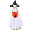 Halloween Porch Goose Ghost Costume with Pumpkin Bucket Accessory Lightweight Fabric and Adjustable Fit for Outdoor Decoration and Festive Display
