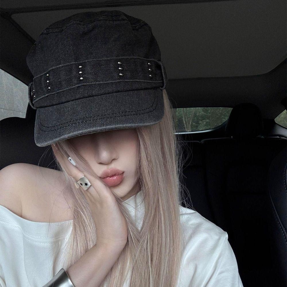 Washed Denim Peaked Cap Y2k Cadet Cap Fashion Flat Top Hat Men Women