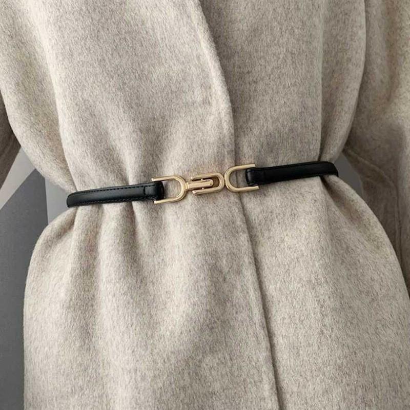 Elegant Womens Versatile Pu Belt Featuring Smooth Buckle Design For Chic Dress Pairings