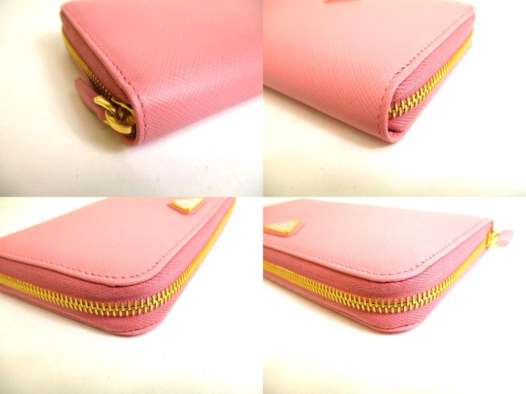 Authentic PRADA Pink Saffiano Triang Leather Round Zip Long Wallet #9968  Open Box