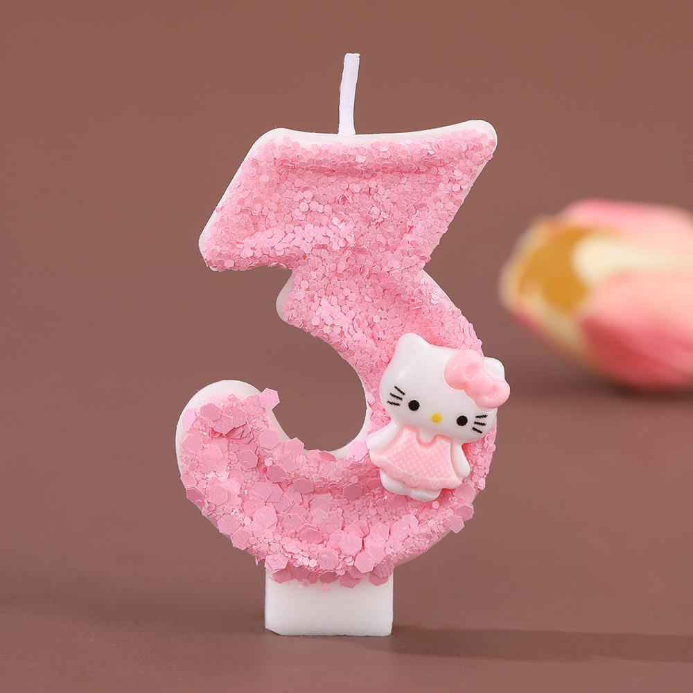 Hello Kitty Pink Skirt Birthday Cake Number Candles – Cute, Creative, Handmade Ornaments for Party Atmosphere
