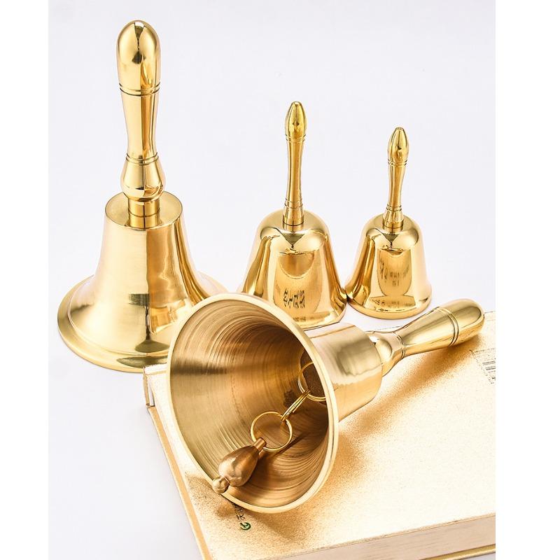 Gold Brass Handicraft Large Hand Bell Loud and Clear Sound School Meditation Church Polishing Bronze Dinner Bell Creative Gift