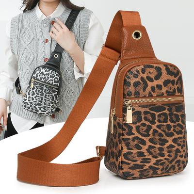 Borsa da petto con stampa leopardata Borsa a tracolla da donna Borsa piccola a contrasto di colore per cellulare a spalla