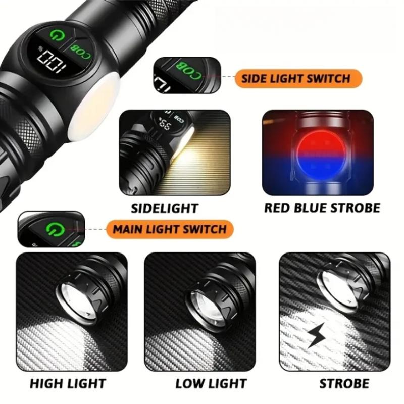 Dobíjecí LED svítilna Výkonná bateriová svítilna s magnetem na ocase Zoomovací svítilna Lampa s dlouhým dosahem pro kempování