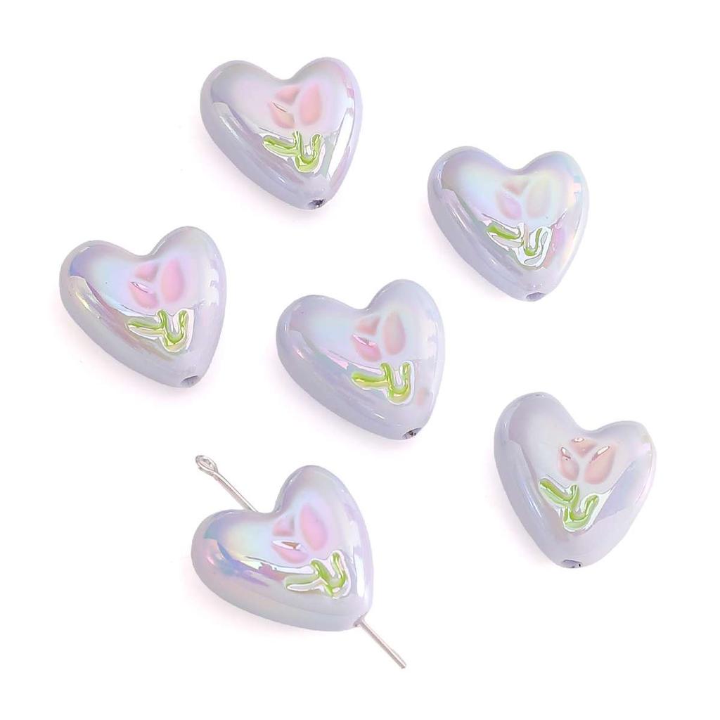 2pcs [20x19mm] Tulip Love Heart Beads Cream Peach Heart Acrylic Beads Mobile Phone Chain Backpack Ornaments DIY Accessories