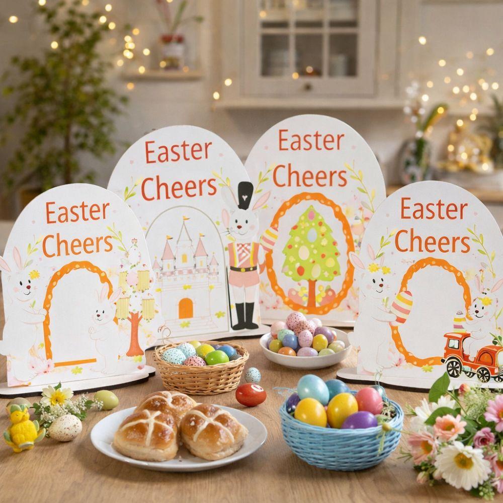 Party Supplies Cartoon Easter Bunny Decor Colorful Handmade Bunny Eggs Decor Standing Wooden Rabbit Ornaments Holiday Party