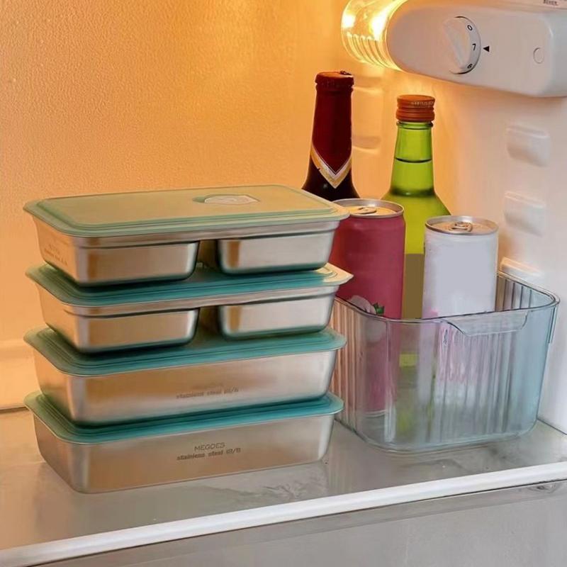 304 Edelstahl Lunch Bento Box Einzel-/Doppel-Fach Wiederverwendbare Snackbehälter Auslaufsicher Kühlschrank Lebensmittelbehälter
