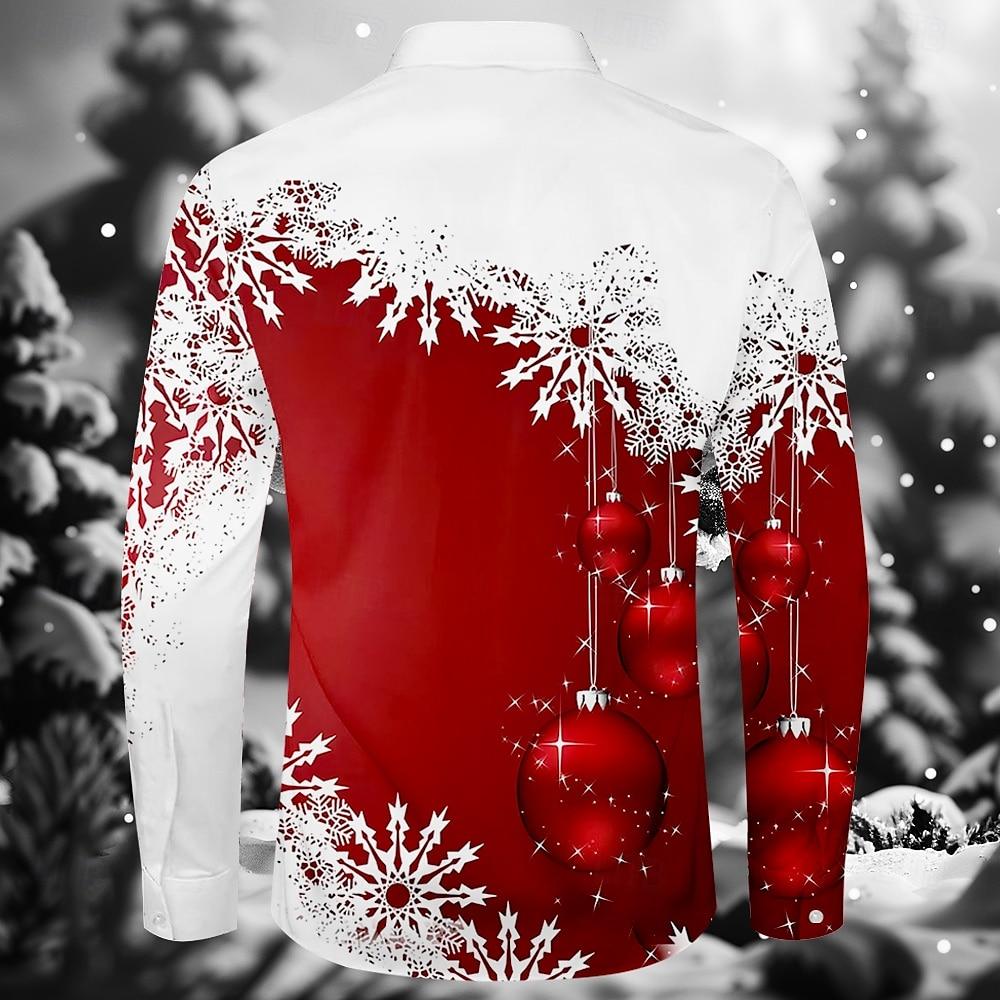 Kerstmode Herenhemden Casual Buiten Comfortabel Geschikt Revers Knopen Lange Mouwen Shirt