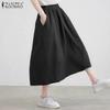 ZANZEA Womens Summer Casual Elastic Waist Solid Color Loose Skirts