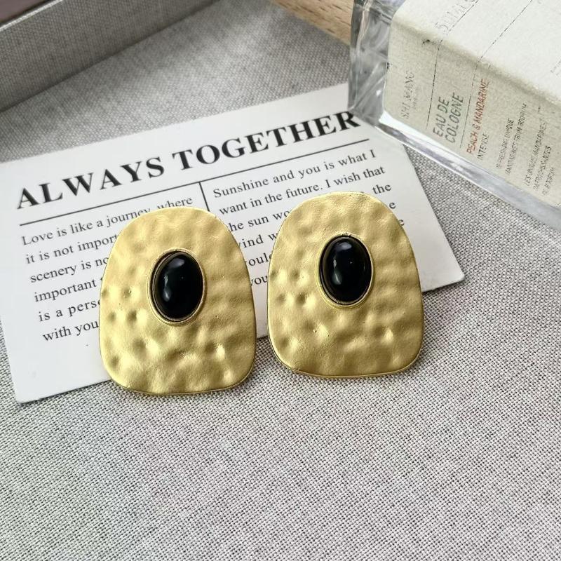 Vintage Alloy Black Stone Push Dangle Earrings For Women Jewelry Trendy Girls' Daily Statement Earrings Accessories