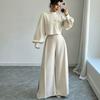 Spring and Autumn Solid Color Wide Leg Pants Set, Women's Loose Long Sleeve Short Top, Two Piece Set, Fashionable and Casual