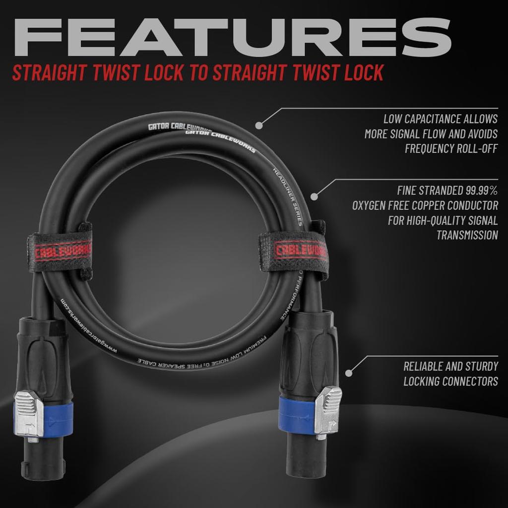 Cableworks by Gator Cases Headliner Series Speaker Cable (25ft SpeakonSpeakon) GCWH-SPK-25-2TL