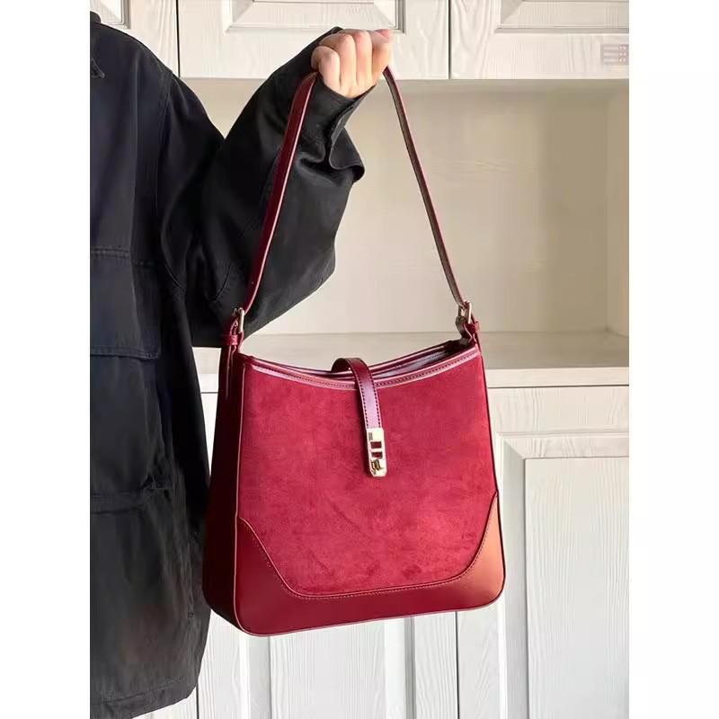 

2025 Розкішна червона текстурована замшева сумочка - Жіноча весільна та для подружки нареченої сумка-тоут червоний