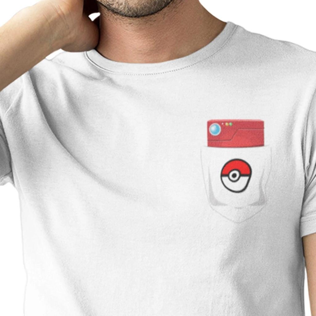 Pokedex Pocket inspired gamer pocket tee Mens Funny Unisex T Shirt loose fit