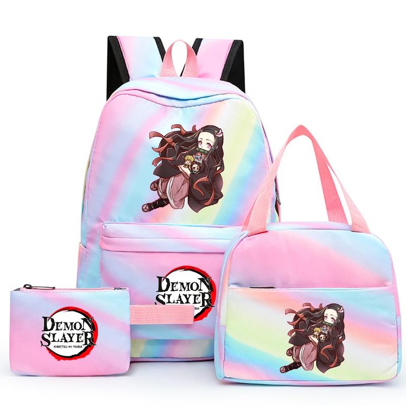 3ks/set Anime Demon Slayer Batoh pro dívky Chlapci Back To School Bag with Lunch Bag Student Bookbag Muži Ženy Cestovní taška Mochil