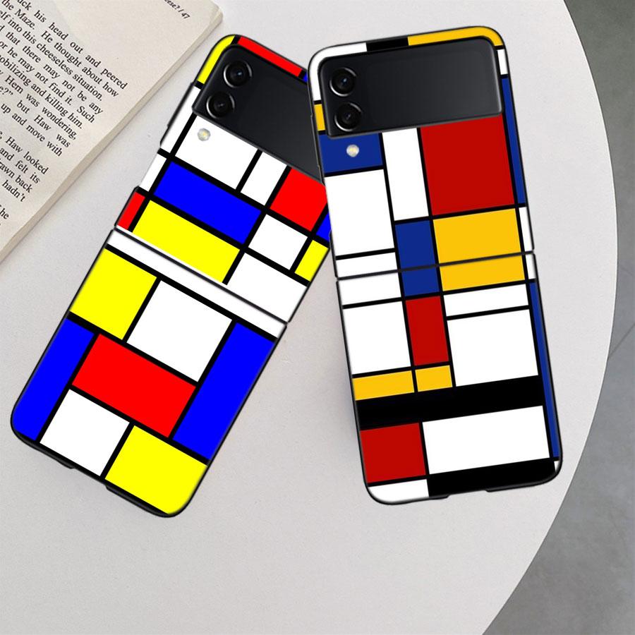 TOPLBPCS Mondrian Grid Phone Case For Samsung Z Flip 7 6 5G Galaxy Z Flip 5 4 3 Black Hard Cell Cover Luxury PC Shell Coque